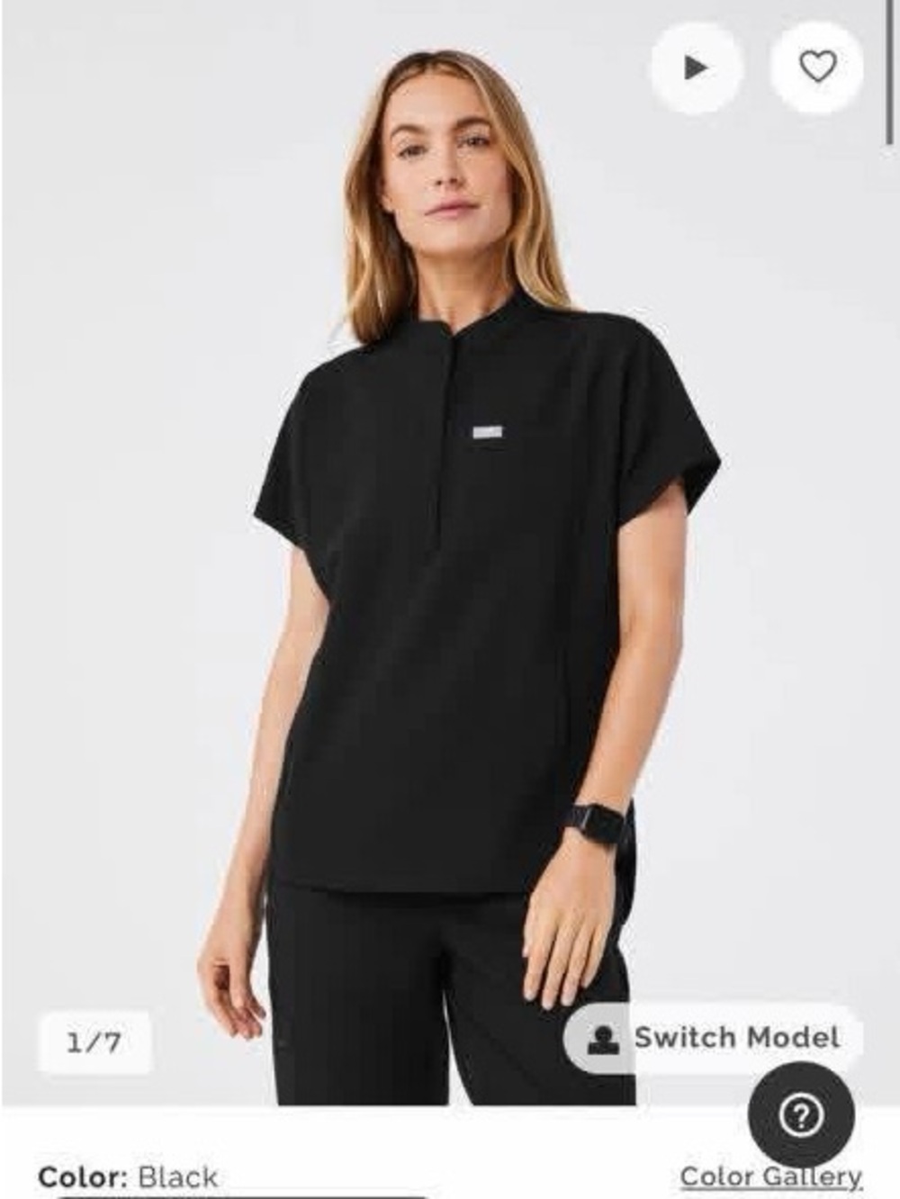Figs Black Mandarin Collar Short-Sleeve Tunic